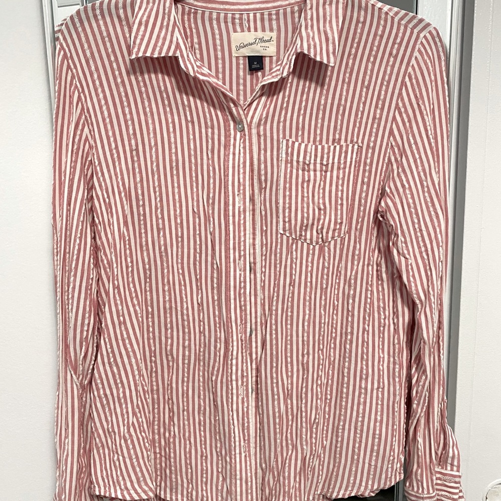 Button down horizontal striped top